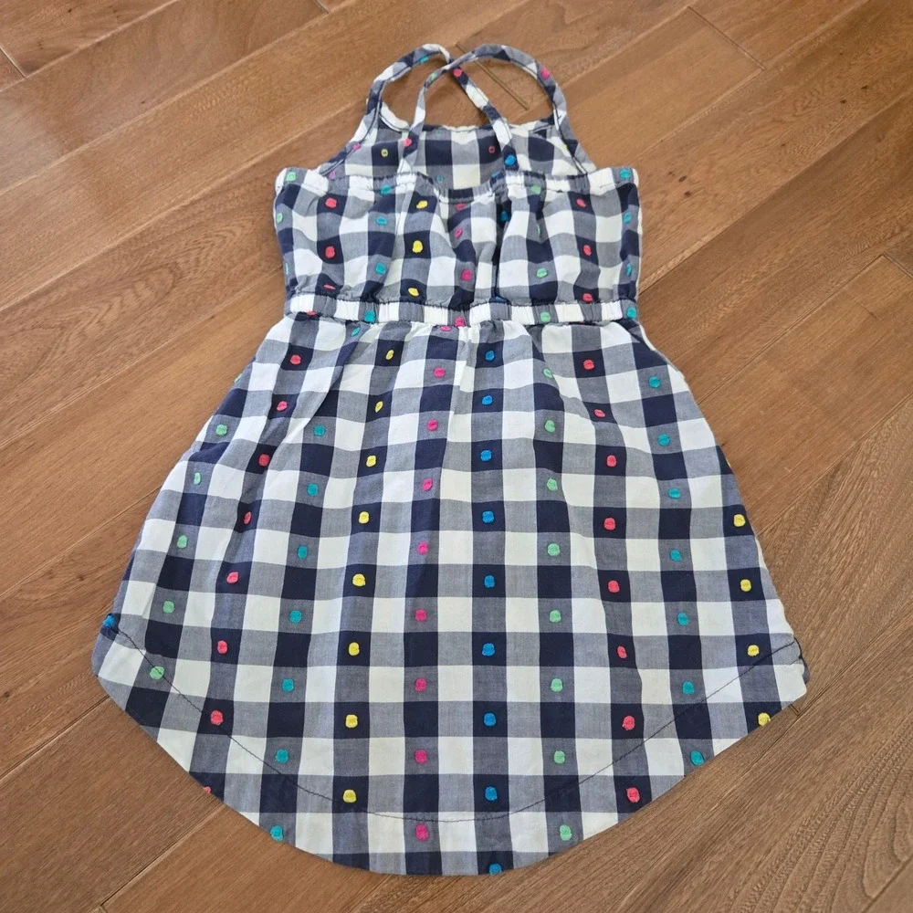 Hanna Andersson Girls Navy Gingham Embroidered Polka Dot High Low Dress 90 3T